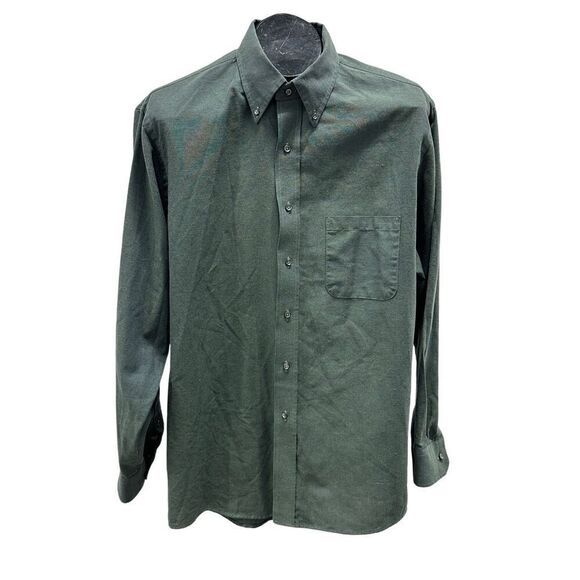 VAN HEUSEN Easy Care Forrest Green Mens L/S Button Up Dress Shirt L 17 - Picture 1 of 8
